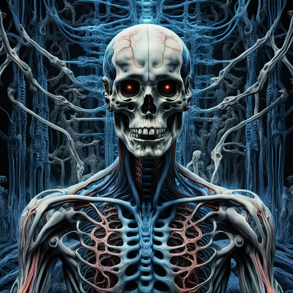 Biomechanical Anatomy: Transparent Human Figure with Glowing...