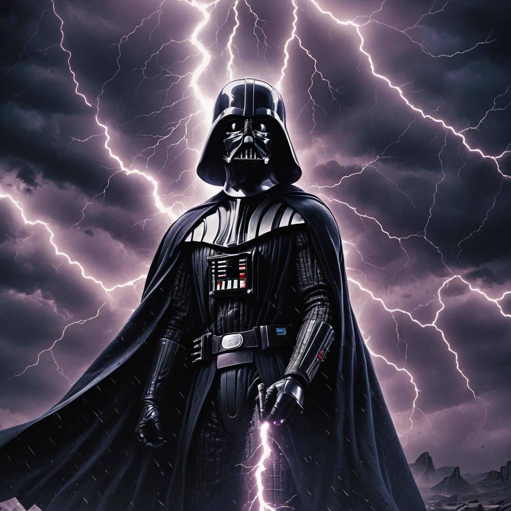 Darth Vader Engulfed in Surrealist Force Lightning