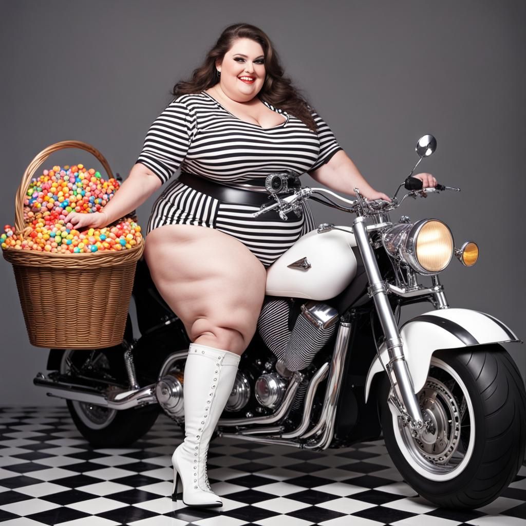 Curvy Witch Delivers Halloween Candy by Motorcycle