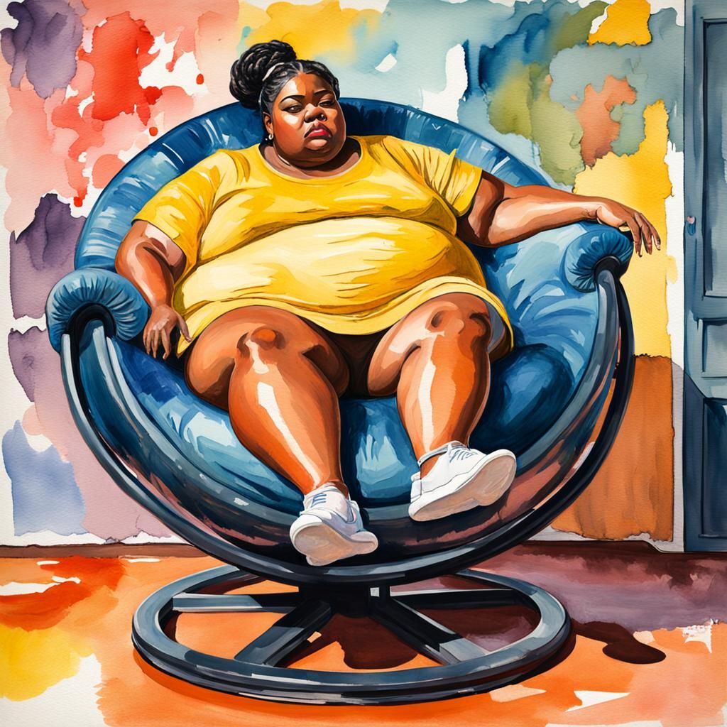 Immobile Girl in Hover Chair, Gouache Impressionist Style