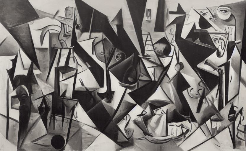 Distressed Civilians in Chaotic Cubist Style