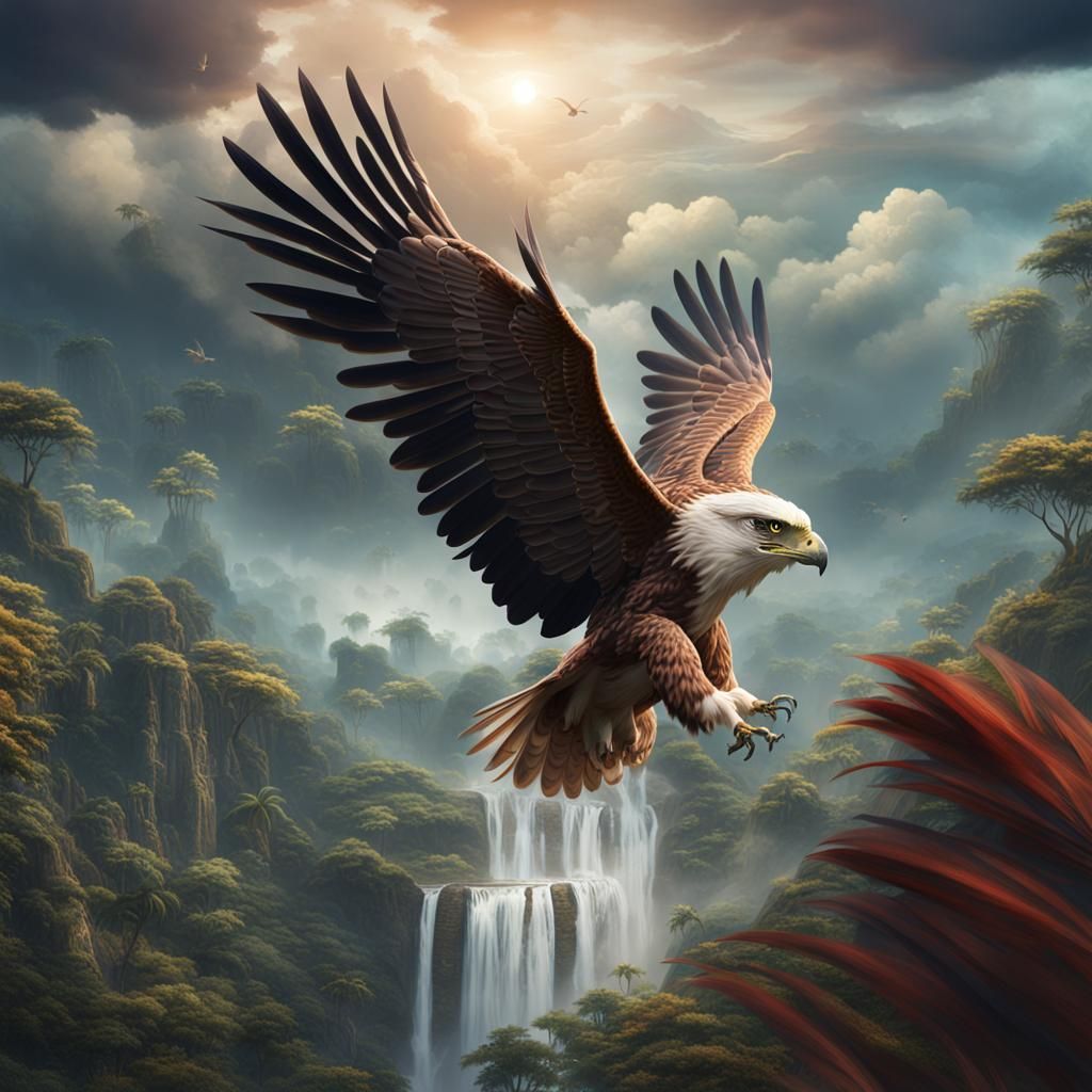 Philippine Eagle Soaring Through Clouds as Matte Painting