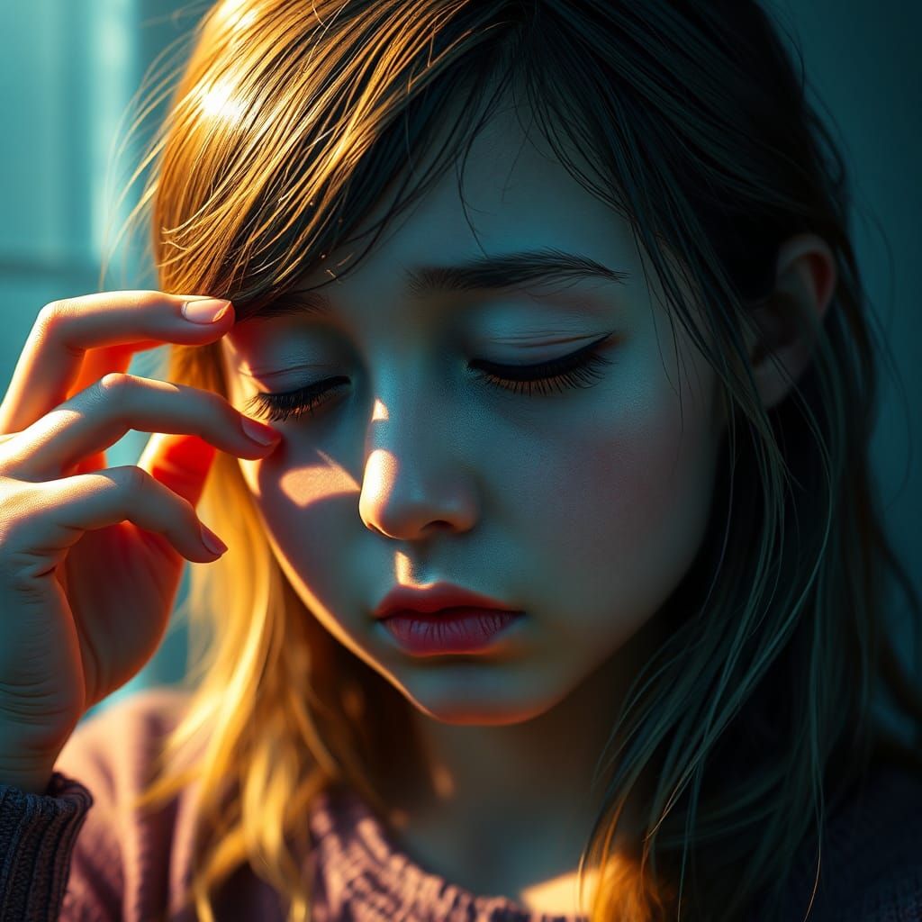 Exhausted Girl Portrait with Dynamic Lighting