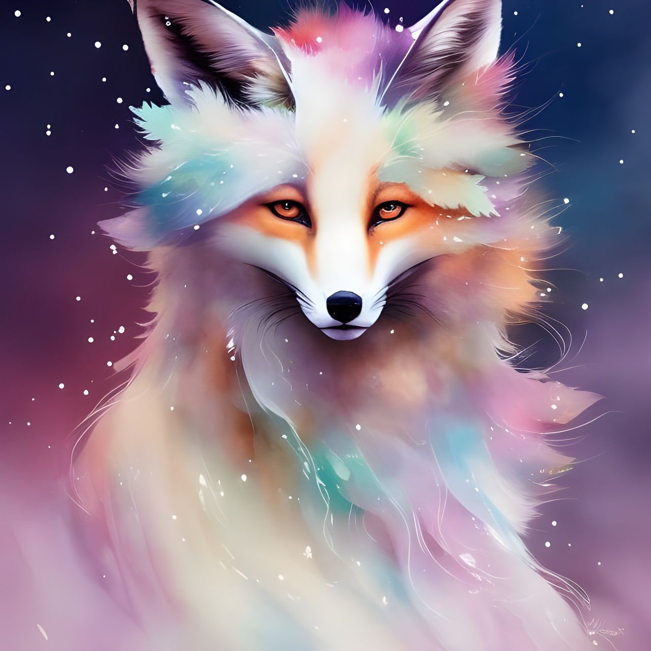 Magical Fox: Minimalist Digital Watercolor Illustration