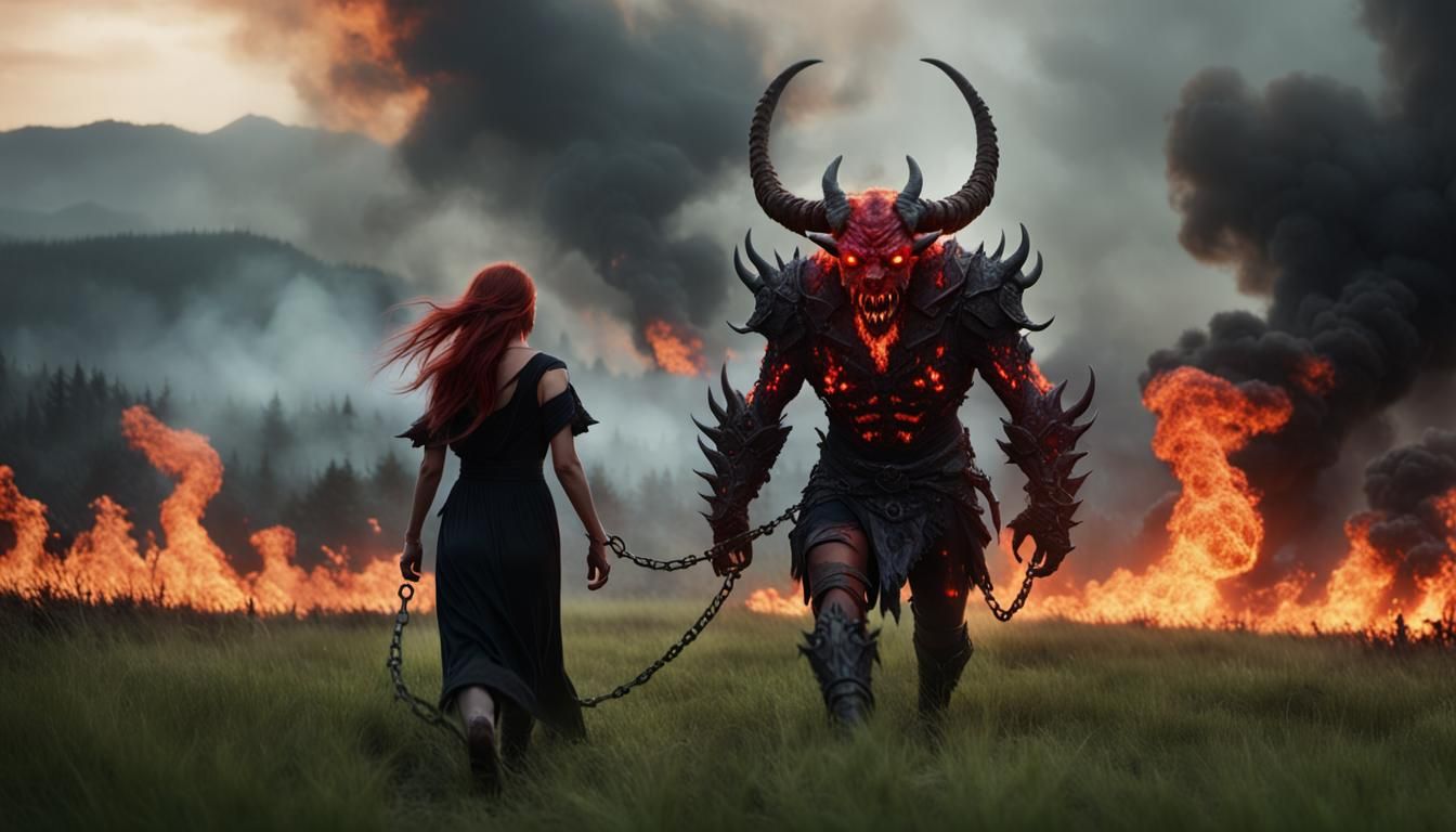 Demonic Guide Leading Captive to Inferno