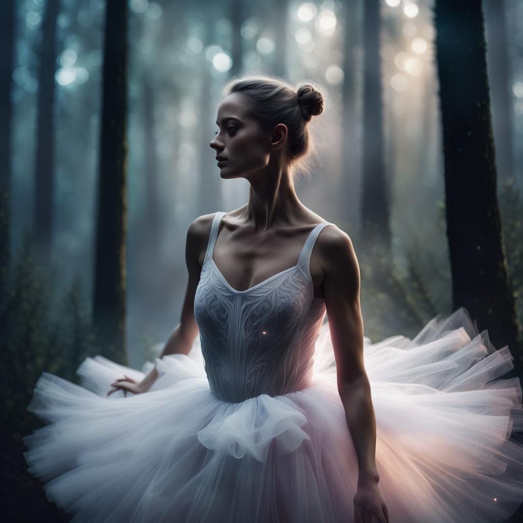 Ballet Dancer in Forest with Nebulae Dress