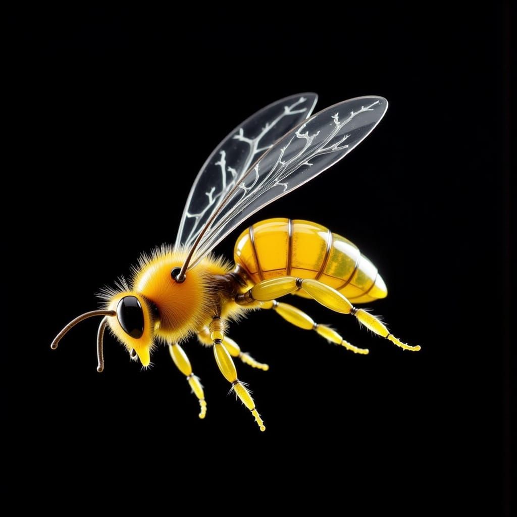 Iridescent Crystal Bee Glasswork with Geometric Facets