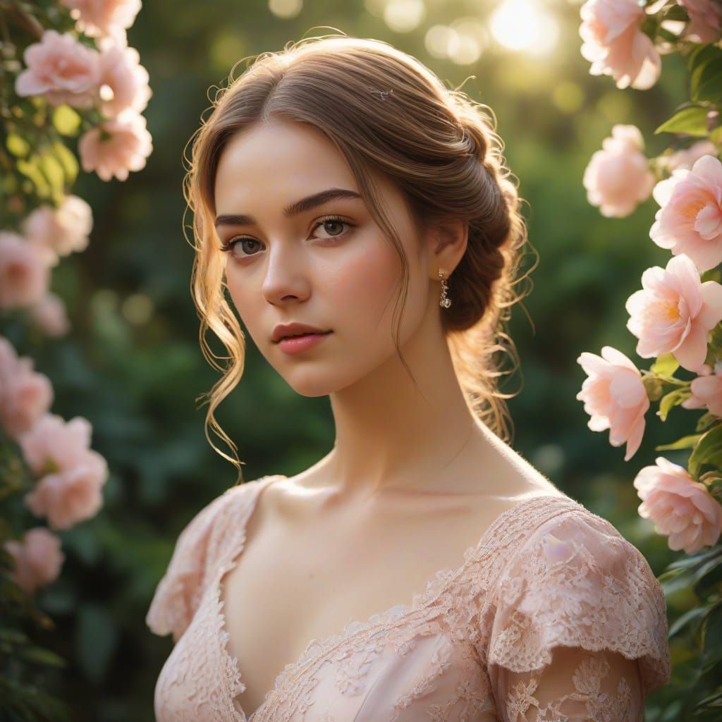 Romantic Portrait of a Young Woman in Oil Painting Style