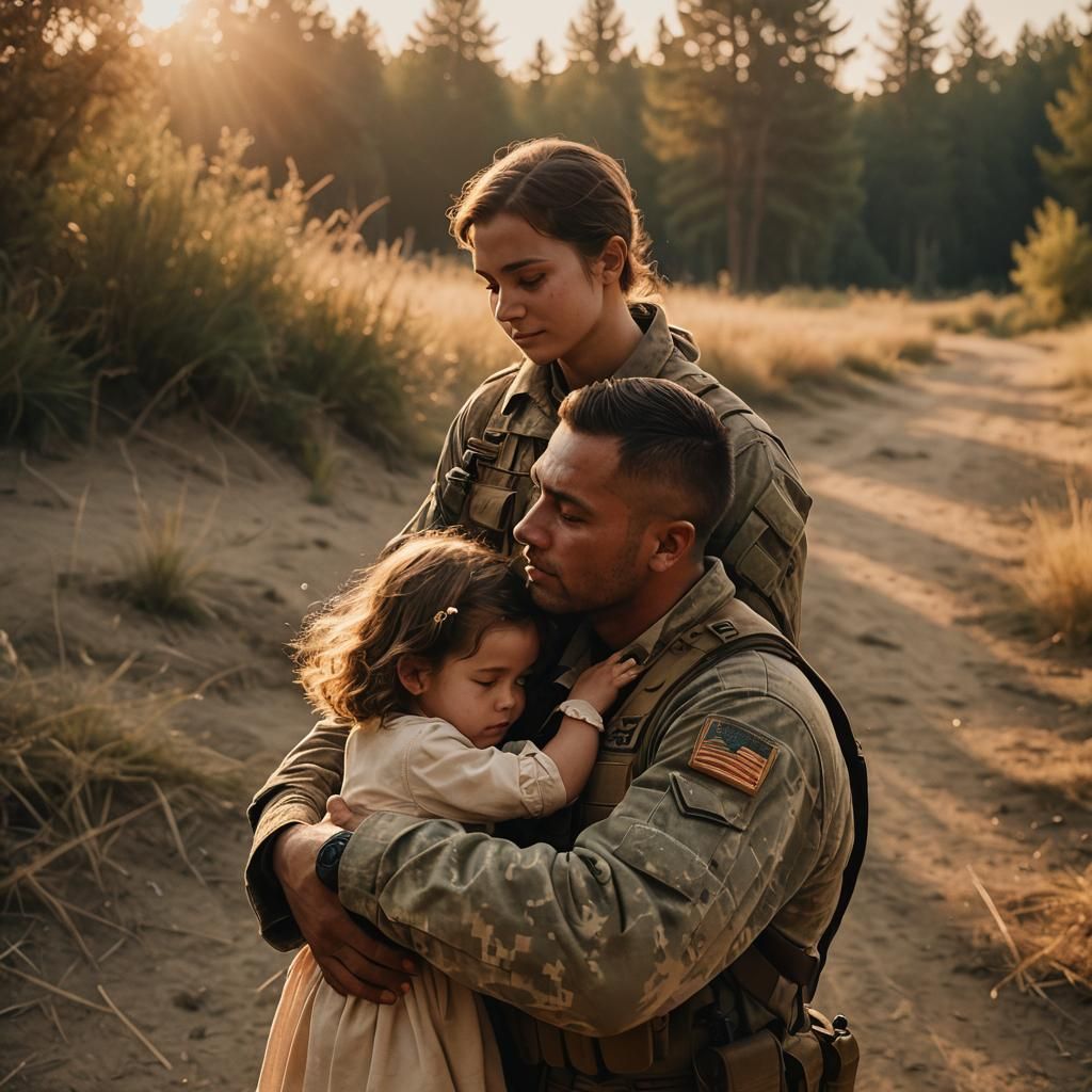 Soldier's Homecoming: Tender Embrace at Sunset