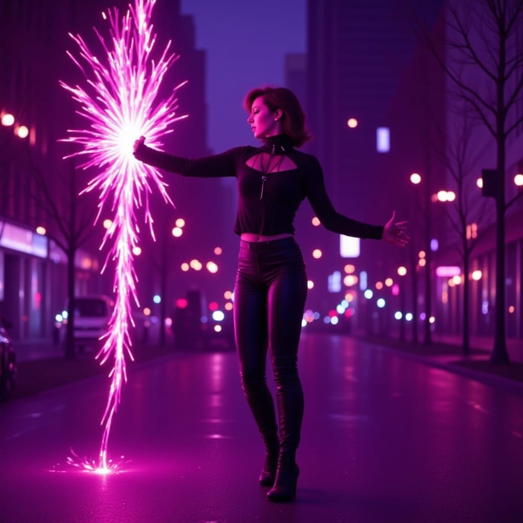 Supervillain Controls Lightning in Futuristic Cityscape