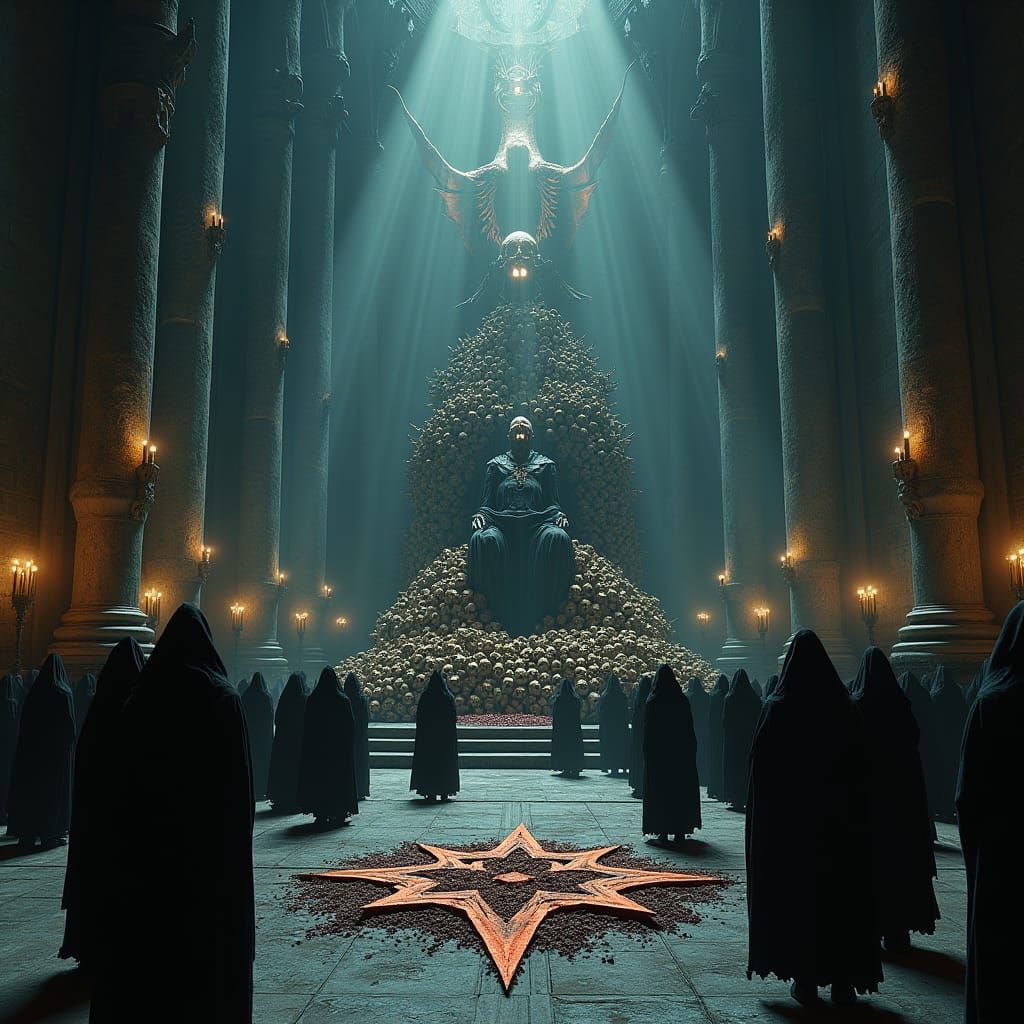 Lucifer Enthroned in a Gothic Satanic Cathedral