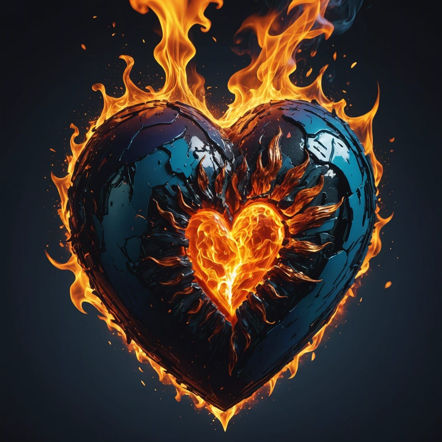Fiery Heart Ablaze in the Night: Hyperrealistic Art