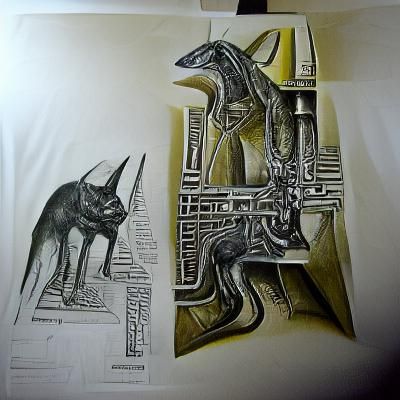 Anubis in Escher and Giger Style Ink Drawing