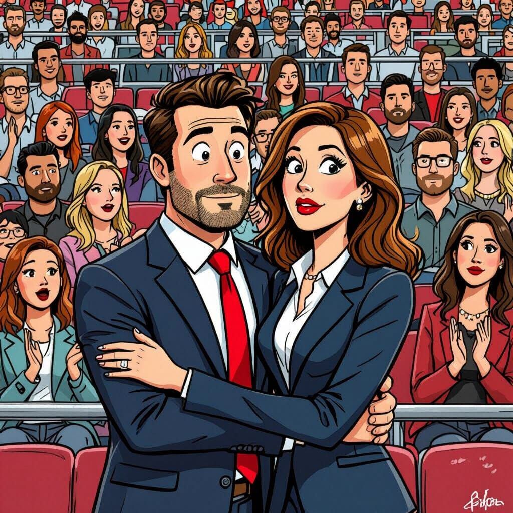 Horrified CEO and HR Rep Caricature on Kiss Cam