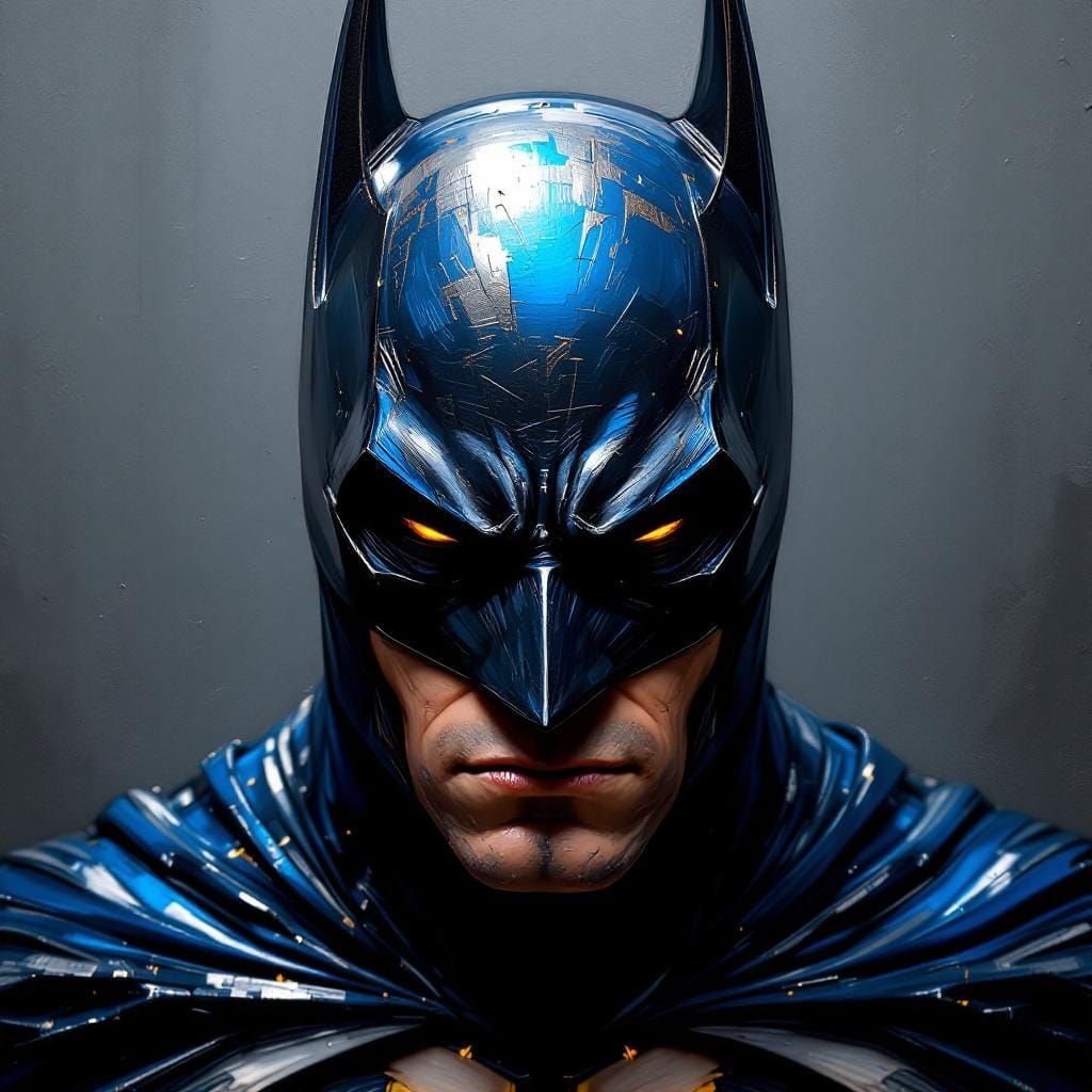 Batman Portrait as Impasto Metallic Oil Painting