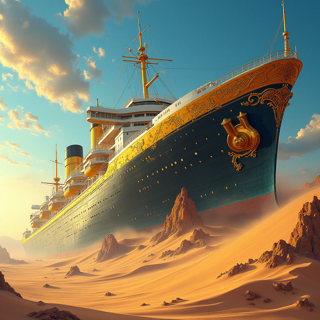 Desert Cruise Liner in Surrealist Style