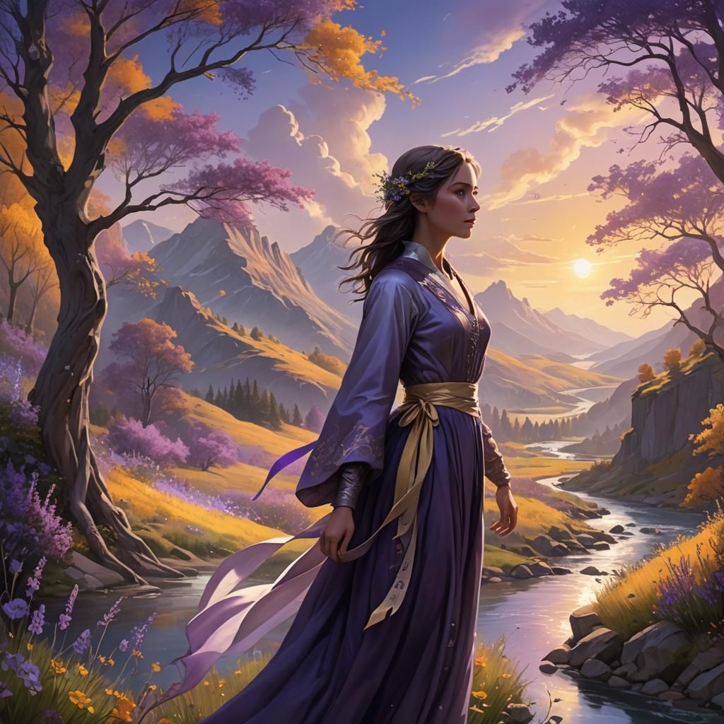 Woman in Glowing Landscape: Fantastical Concept Art