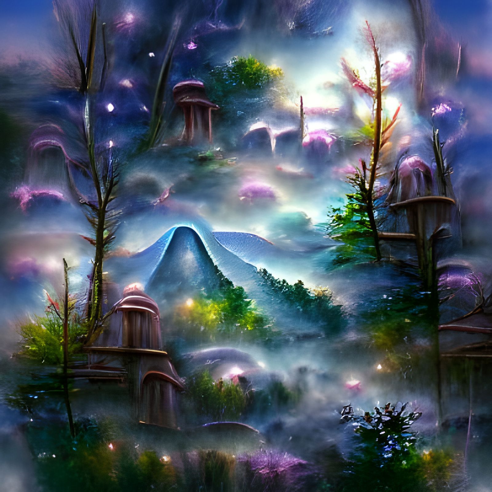 Ethereal Alien Temple in Forest Landscape