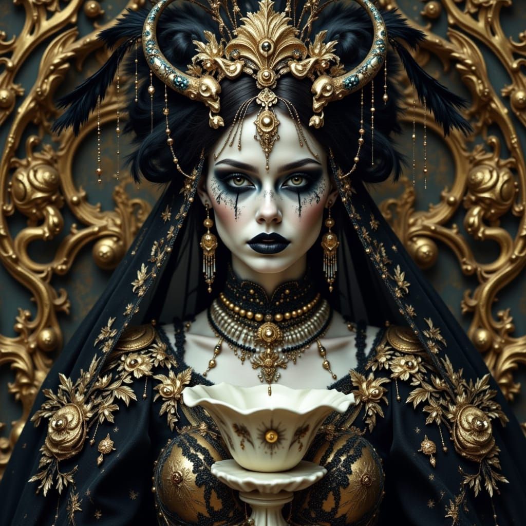 Vampire Priestess in Baroque Armor, Giger Style