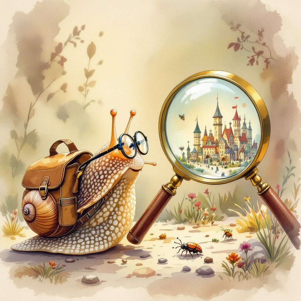 Snail Discovers Bug City with Magnifying Glass