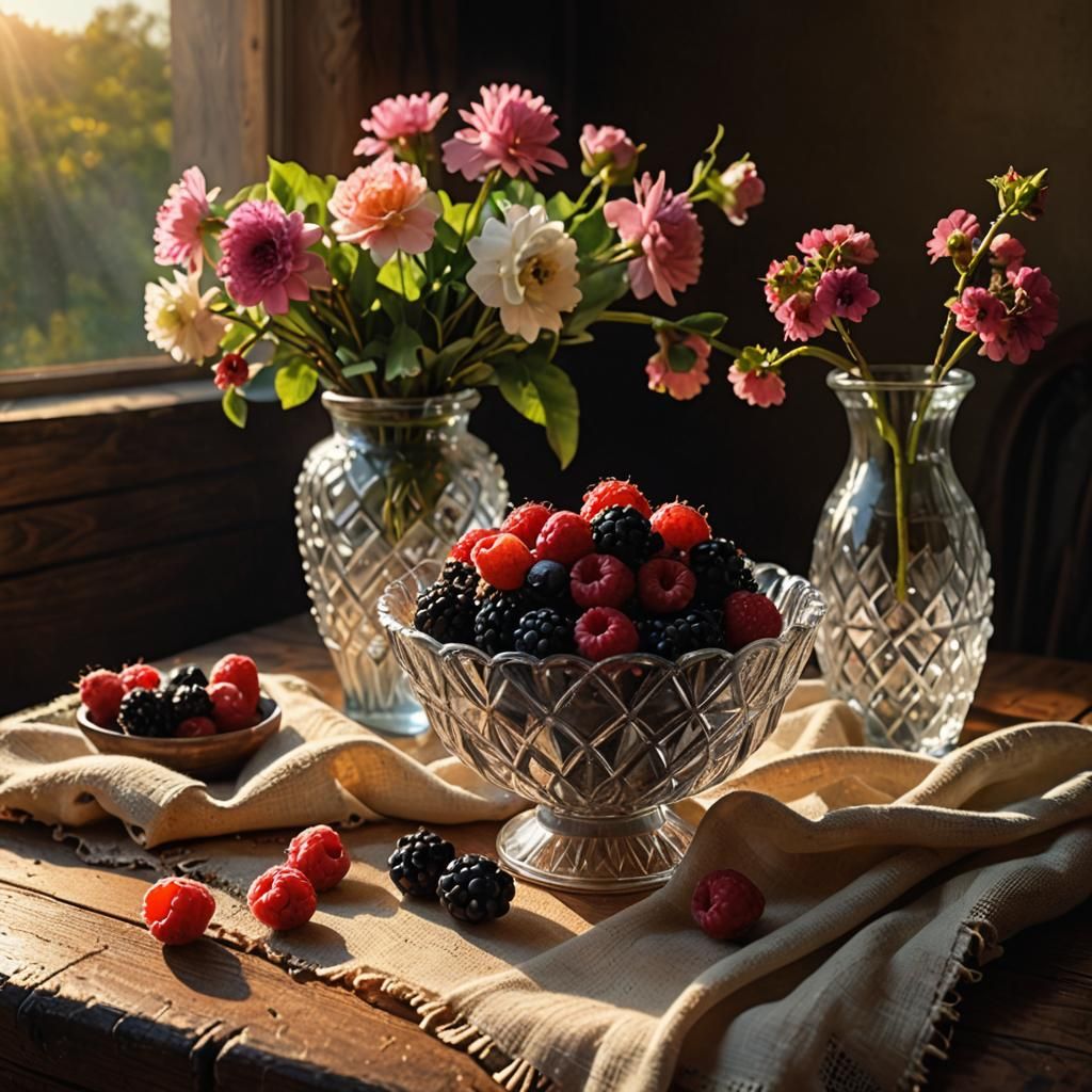 Berry Basket Still Life in Baroque Style