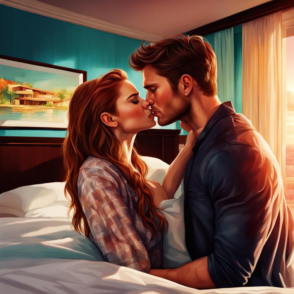 Passionate Kiss in Hyperrealistic Style