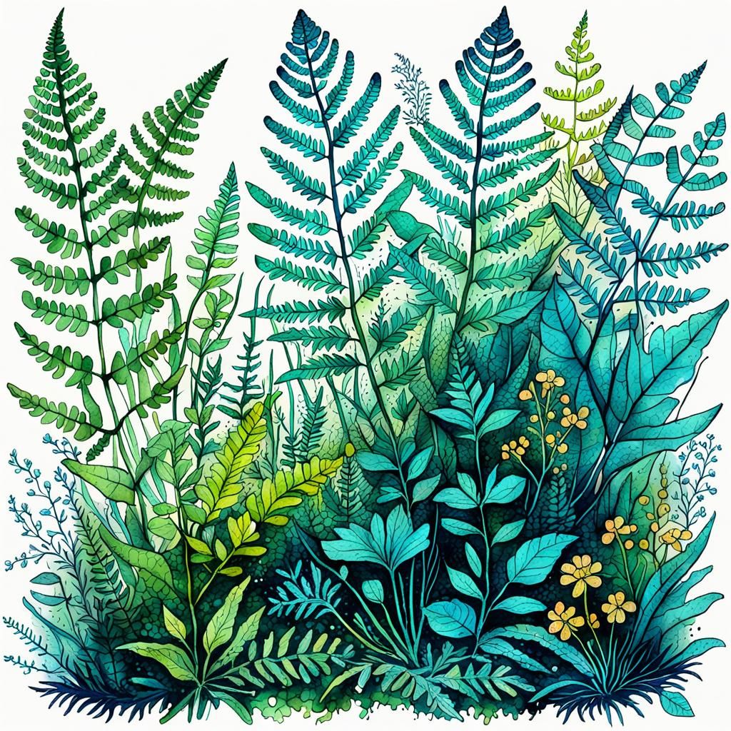 Botanical Ink Drawing: Sketch of Primitive Plant Life