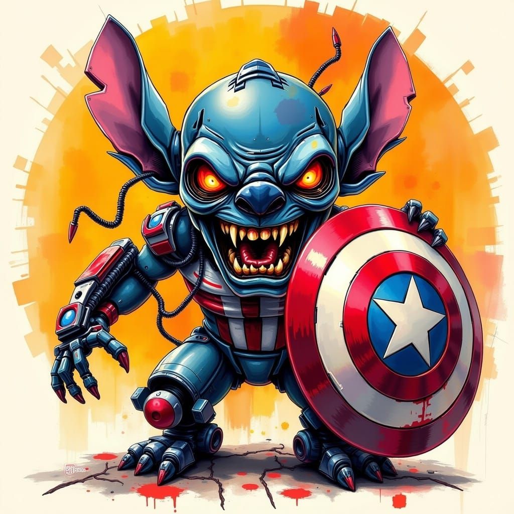 Stitch as Captain America: Techno Zombie Comic Art