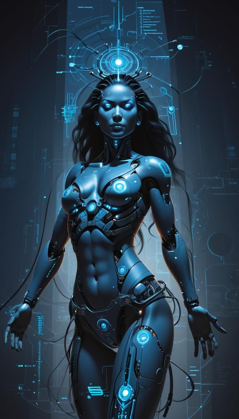 Futuristic Cyborg Anatomy Blueprint