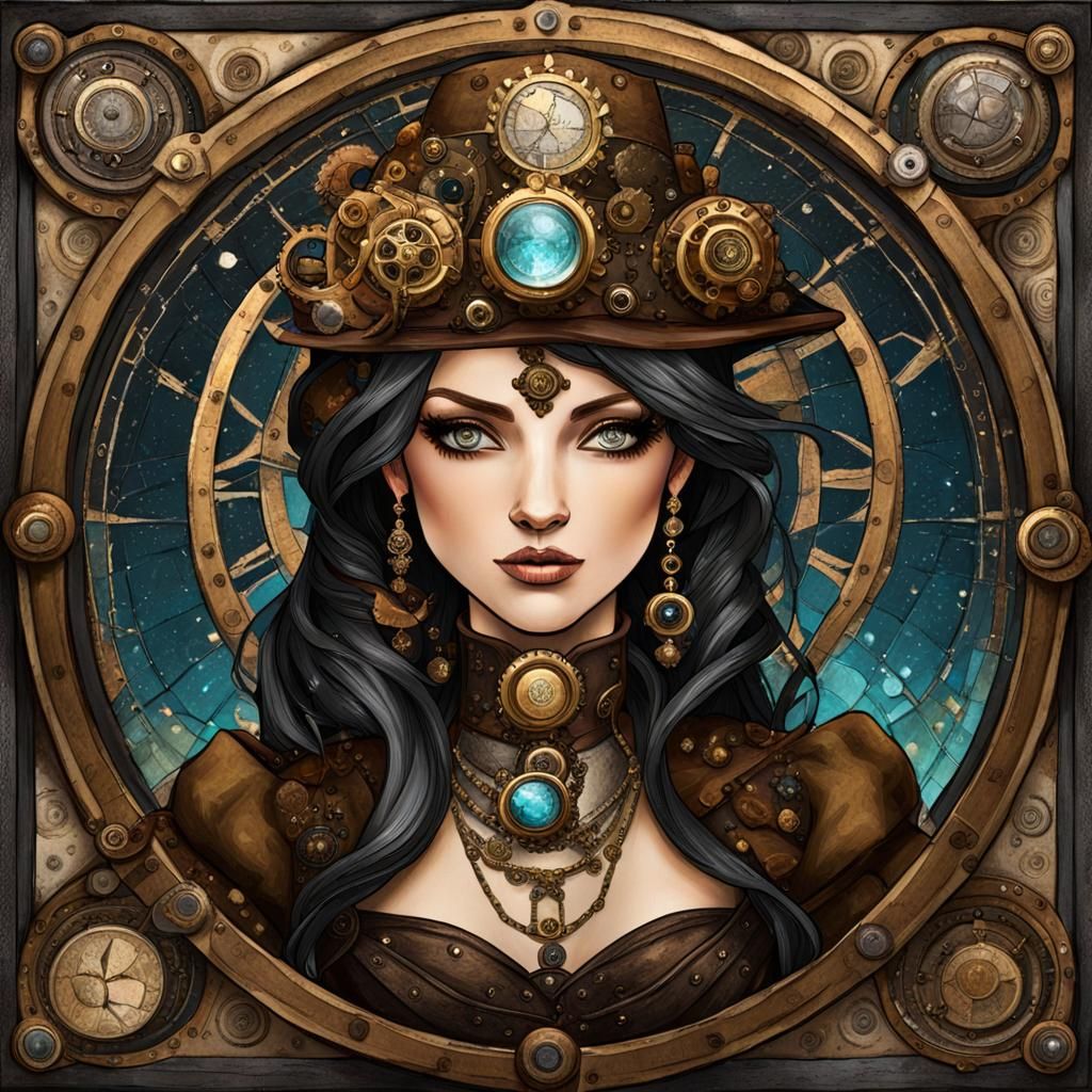 Steampunk Princess with Celestial Mosaic Background