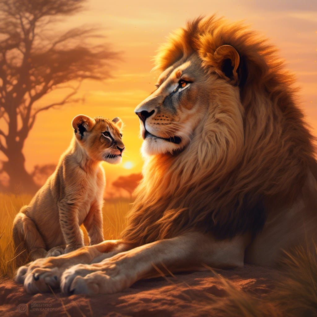 Lion and Cub: A Heartwarming Savannah Sunrise