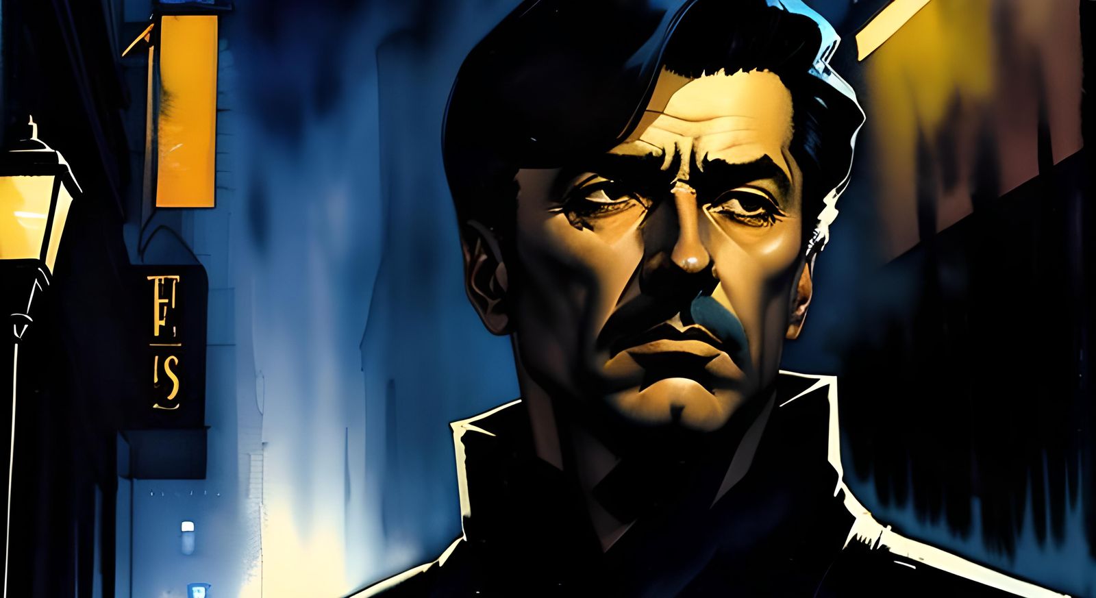 Mysterious Spy in Foggy Street: Watercolor Portrait