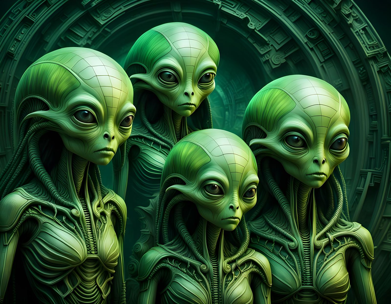Ominous Green Aliens in Matte Painting Style