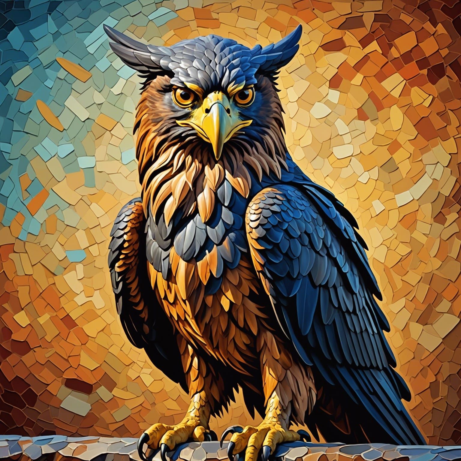 Gryphon Stares Intensely, Impasto Style Painting