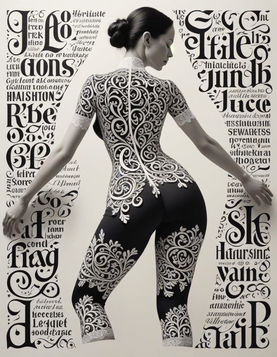 Elegant Calligram of a Woman in Harmony with Humanity