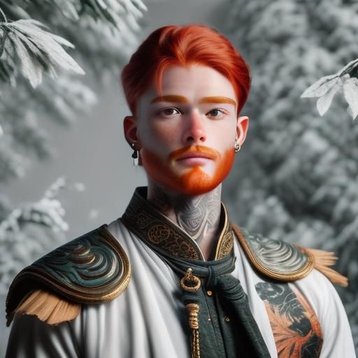 Hyperrealistic Portrait of a Redhead Man with Tattoos