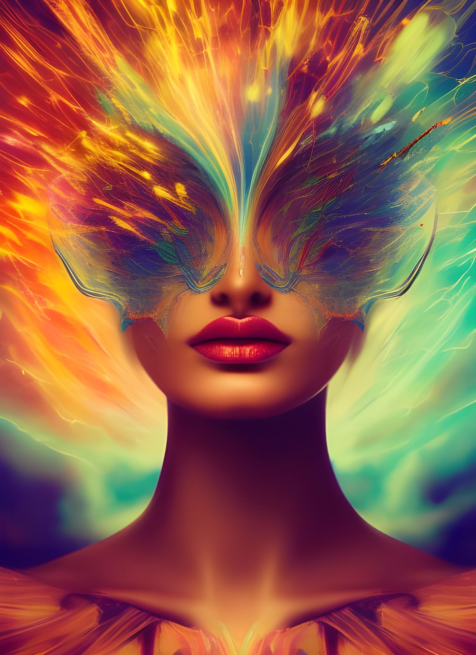 Portrait with lightning and chaos colors