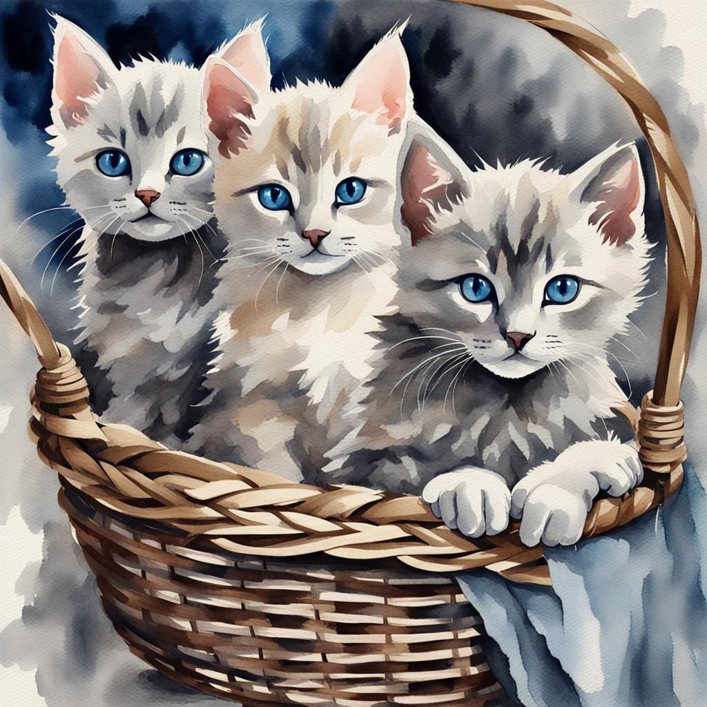 Watercolor Kittens in a Basket: Abstract Art