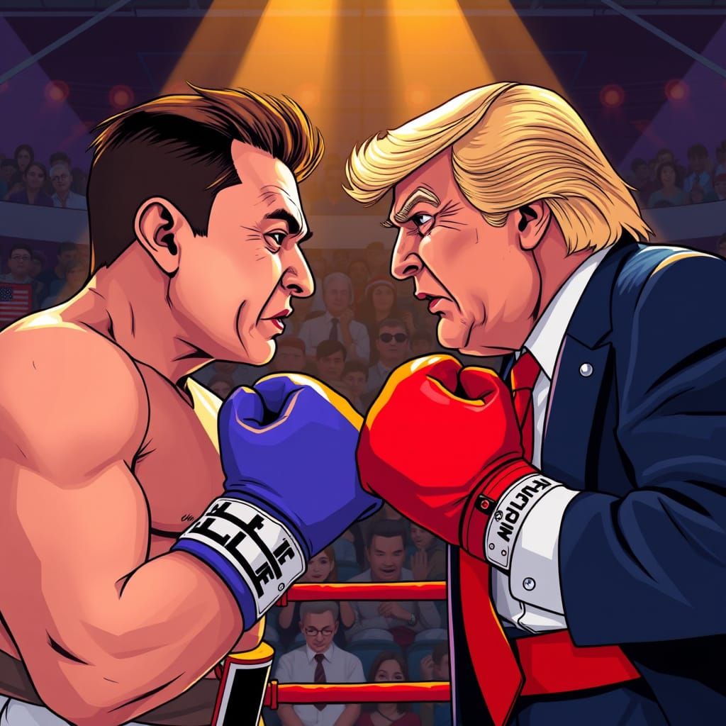 Musk vs Trump: Manga-Style Boxing Ring Showdown