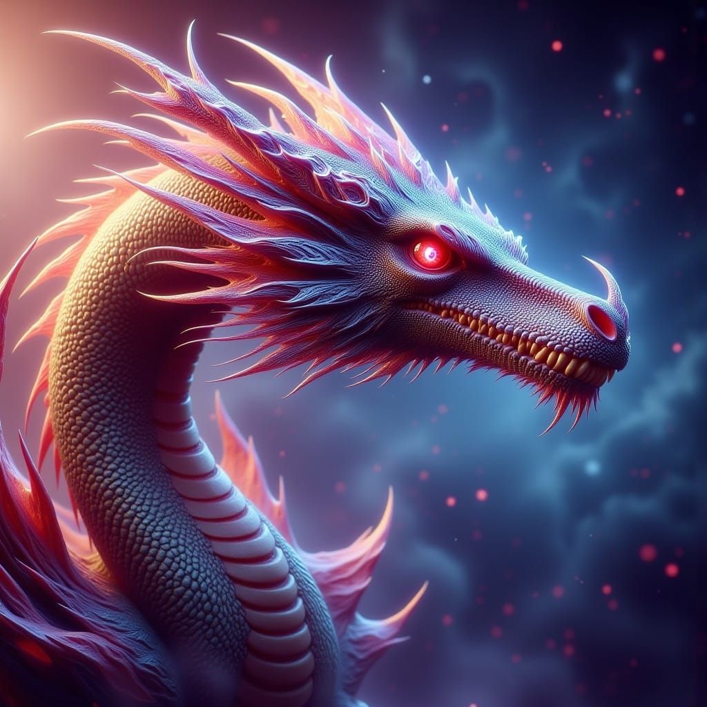 Majestic Iridescent Dragon in Colorful Digital Painting Styl...