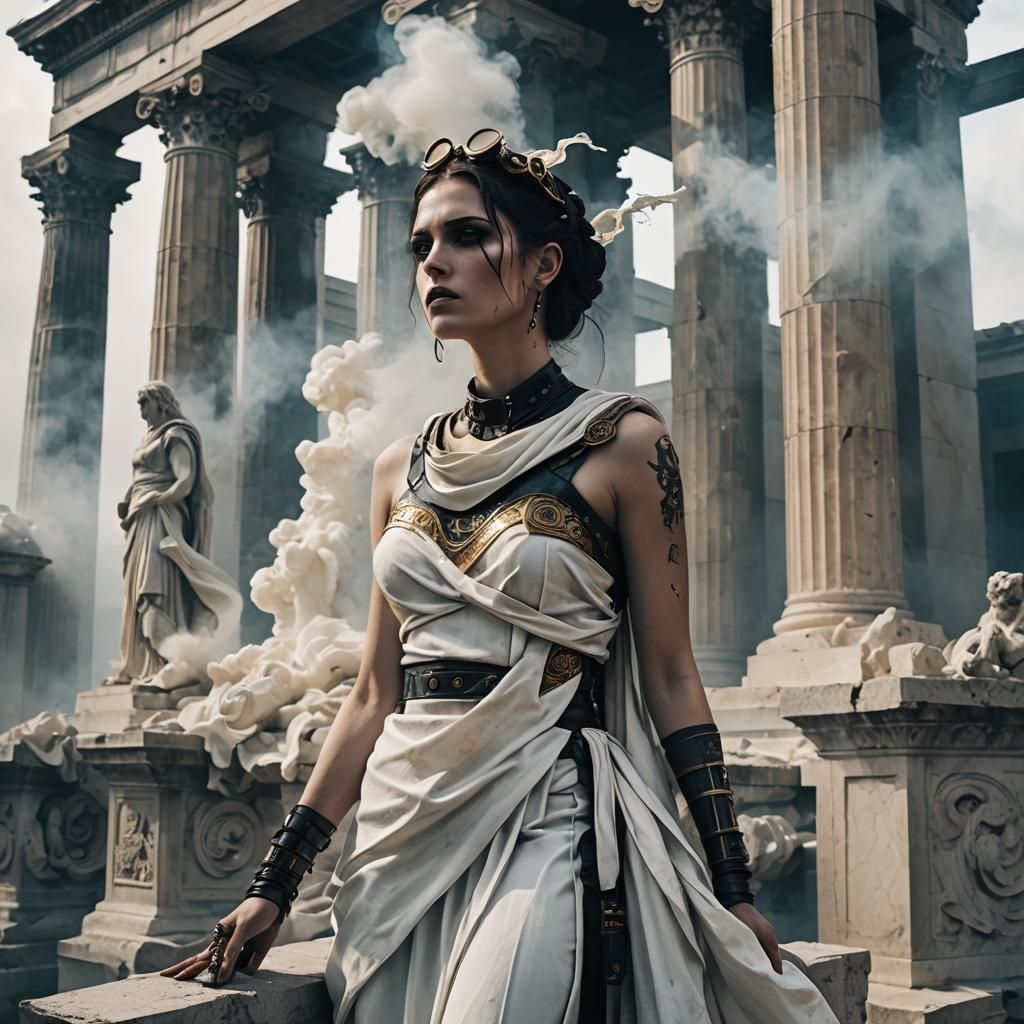 Gothic Cyberpunk Model with Roman Ruins and Ocean