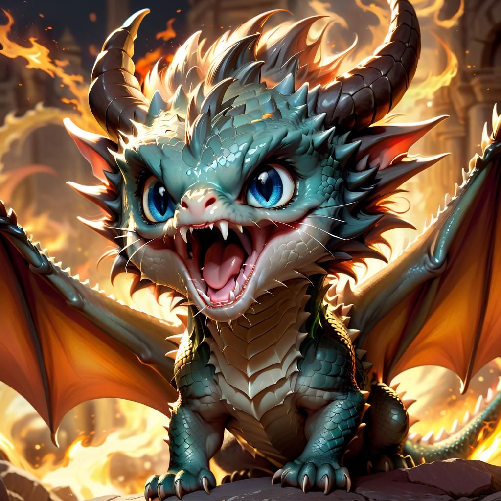 Anime Portrait: Adorable Dragon Roaring in Anger