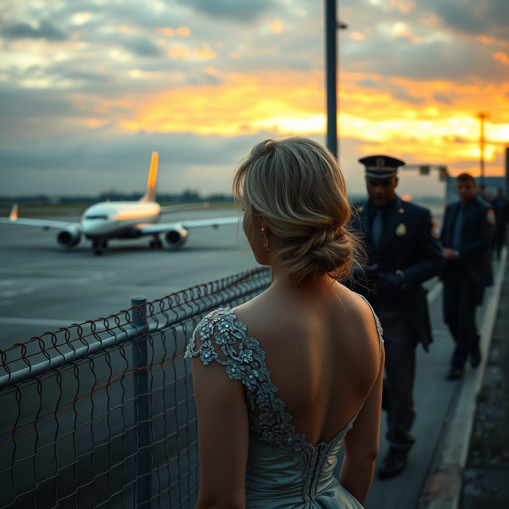 Heiress at Airport Tarmac in Digital Matte Painting Style