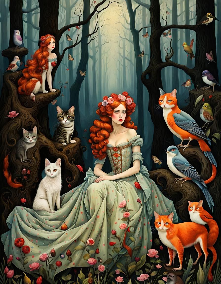 Baroque Ice Queen Vampire Portrait in Gouache Ink