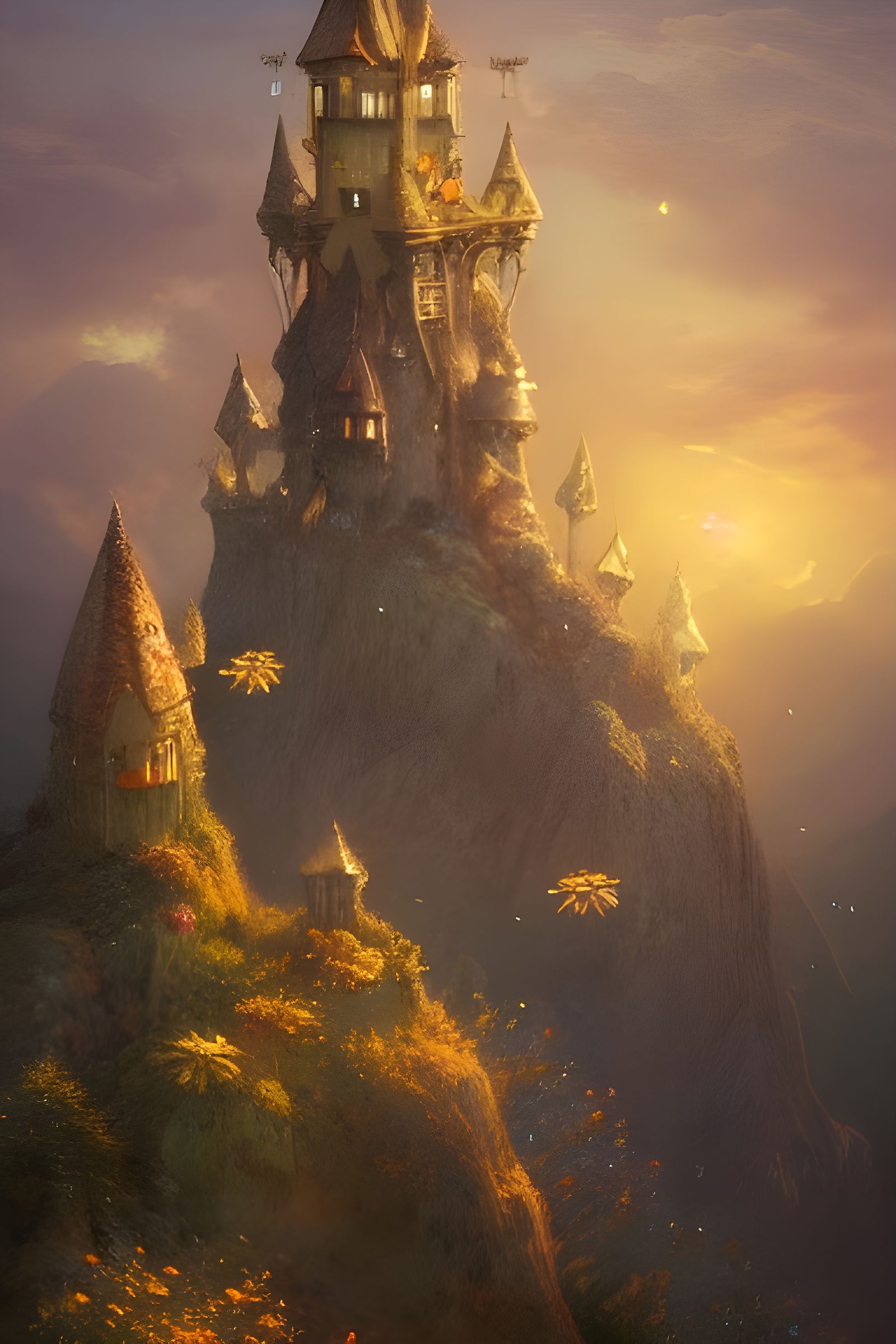 Huge fairy castle on top of a mountain ...