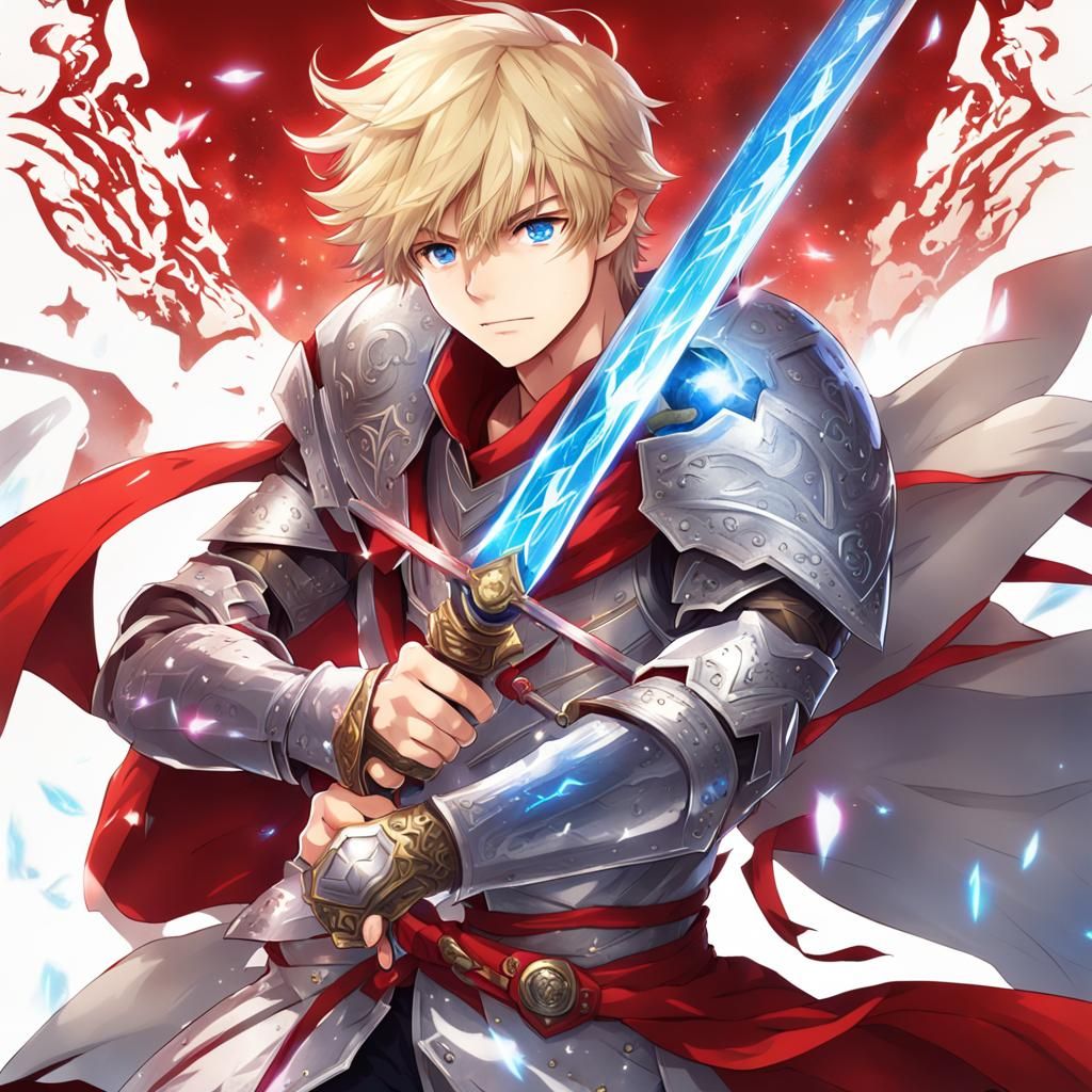 Teenage Knight with Magic Sword in Anime Style