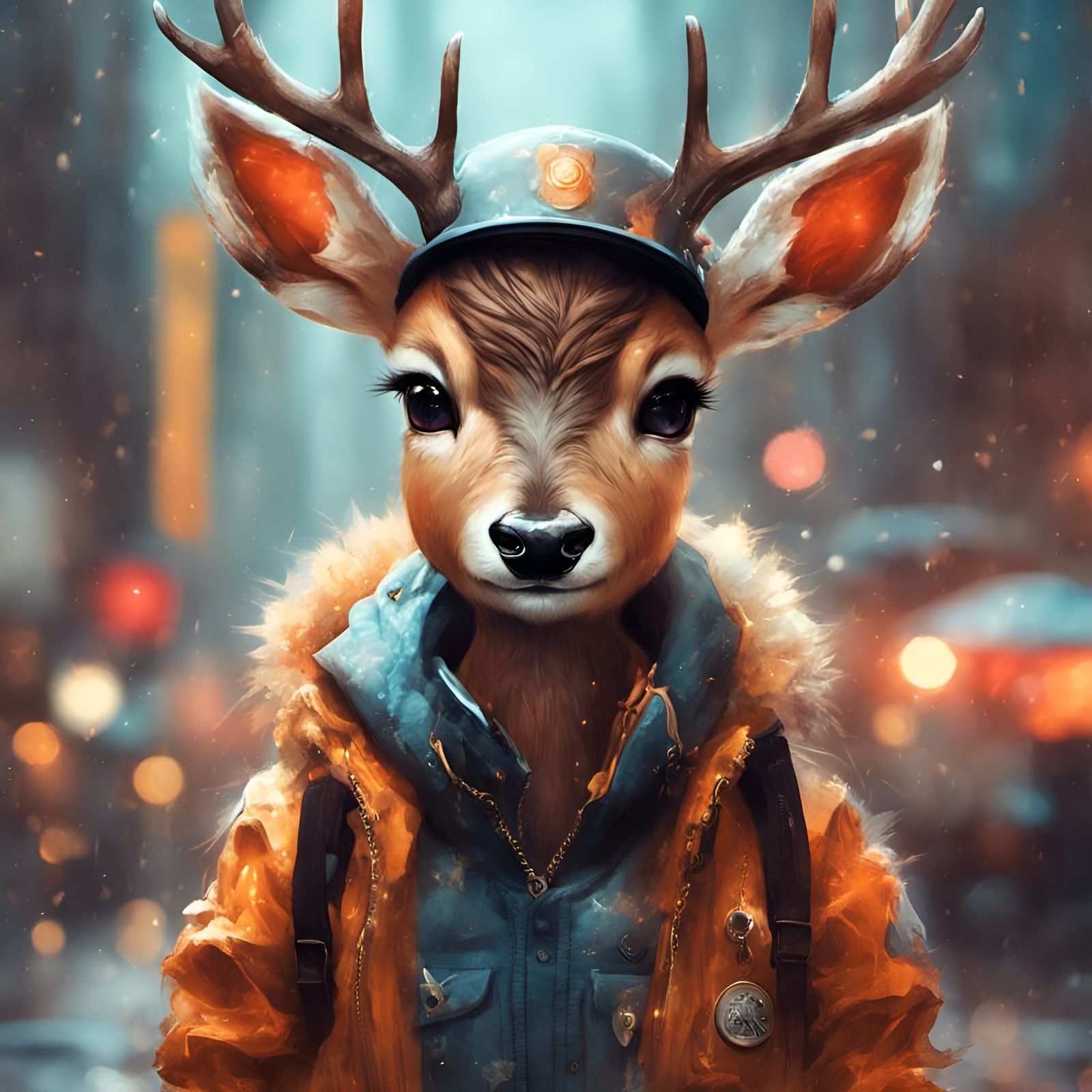 Chibi Anthropomorphic Deer in Detailed Furry Art