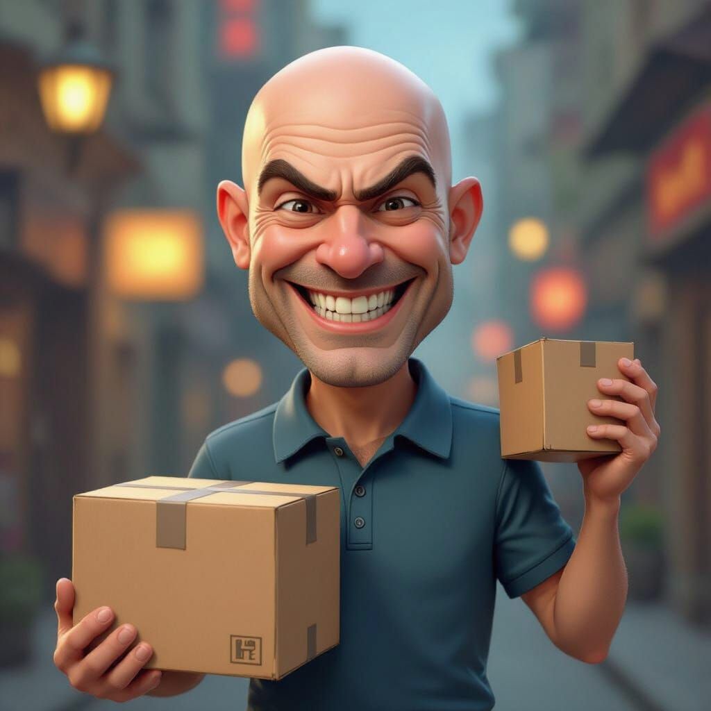 Hyper-Surreal 3D Caricature With Shiny Head