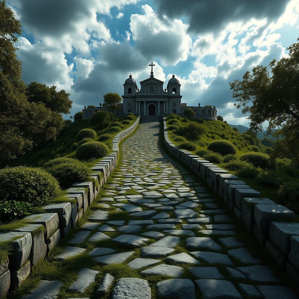 Road to Pantocrator Church in Hyper-Realistic 3D