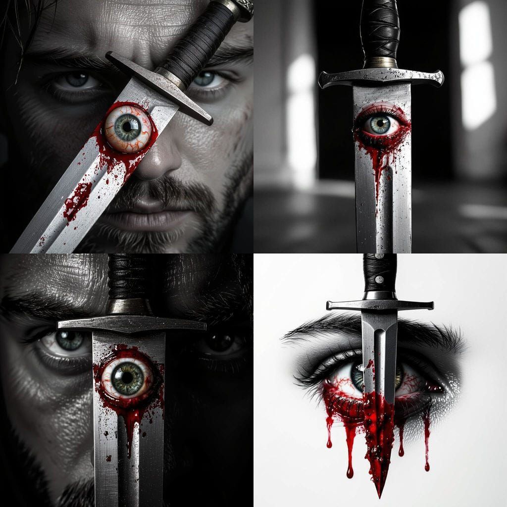Monochrome Dagger Impaling Bloody Eyeball
